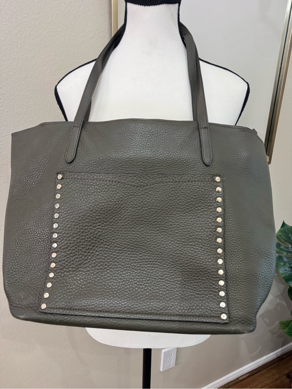Rebecca Minkoff Gray Pebbled Leather Studded Pocket Large Tote